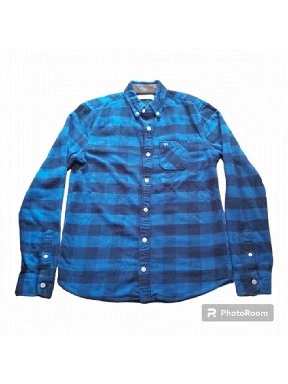 Abercombie Kids 100% Cotton Button Down Blue/Black Buffalo Plaid Shirt-S 15/16